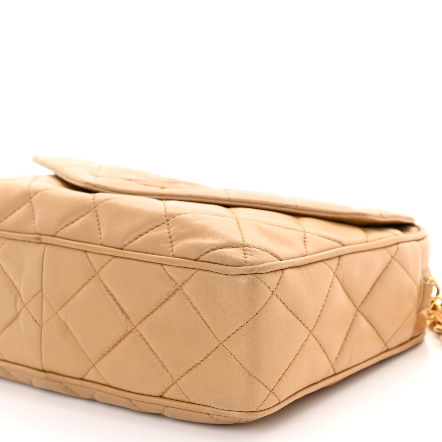 Lambskin Quilted Tassel Flap Camera Case Beige