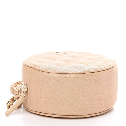 Chanel Iridescent Caviar Quilted Round Clutch With Chain Beige 4 of 10
