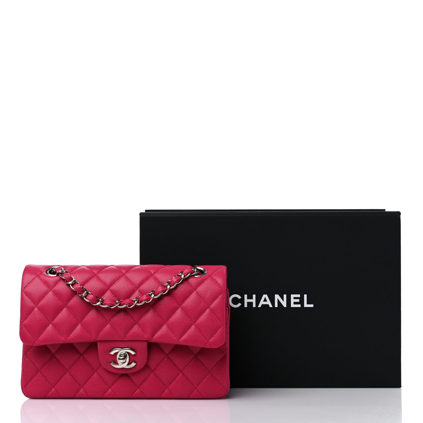 Caviar Quilted Small Double Flap Dark Pink