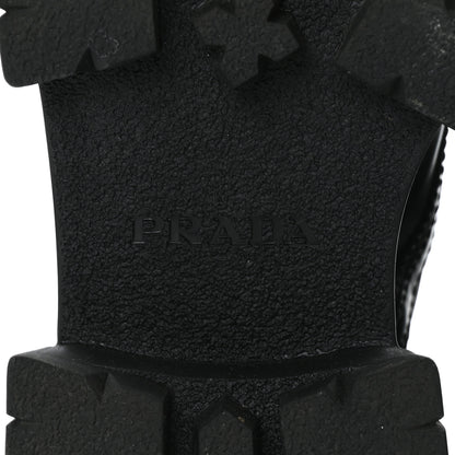 Prada Spazzolato Rois Nylon Metal Triangle Logo Monolith Pouch Pocket 55mm Boots 37.5 Black 6 of 9