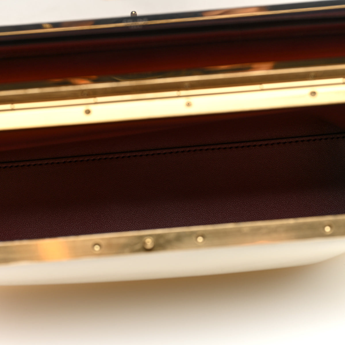 Glossy Lambskin Vanity Frame Rectangle Bag  Creamy White