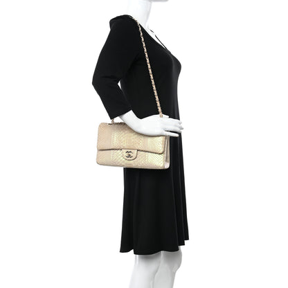 Chanel Metallic Snakeskin Medium Double Flap Light Beige 2 of 11