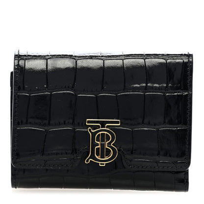 Burberry Calfskin Crocodile Embossed TB Compact Wallet Black 1 of 6