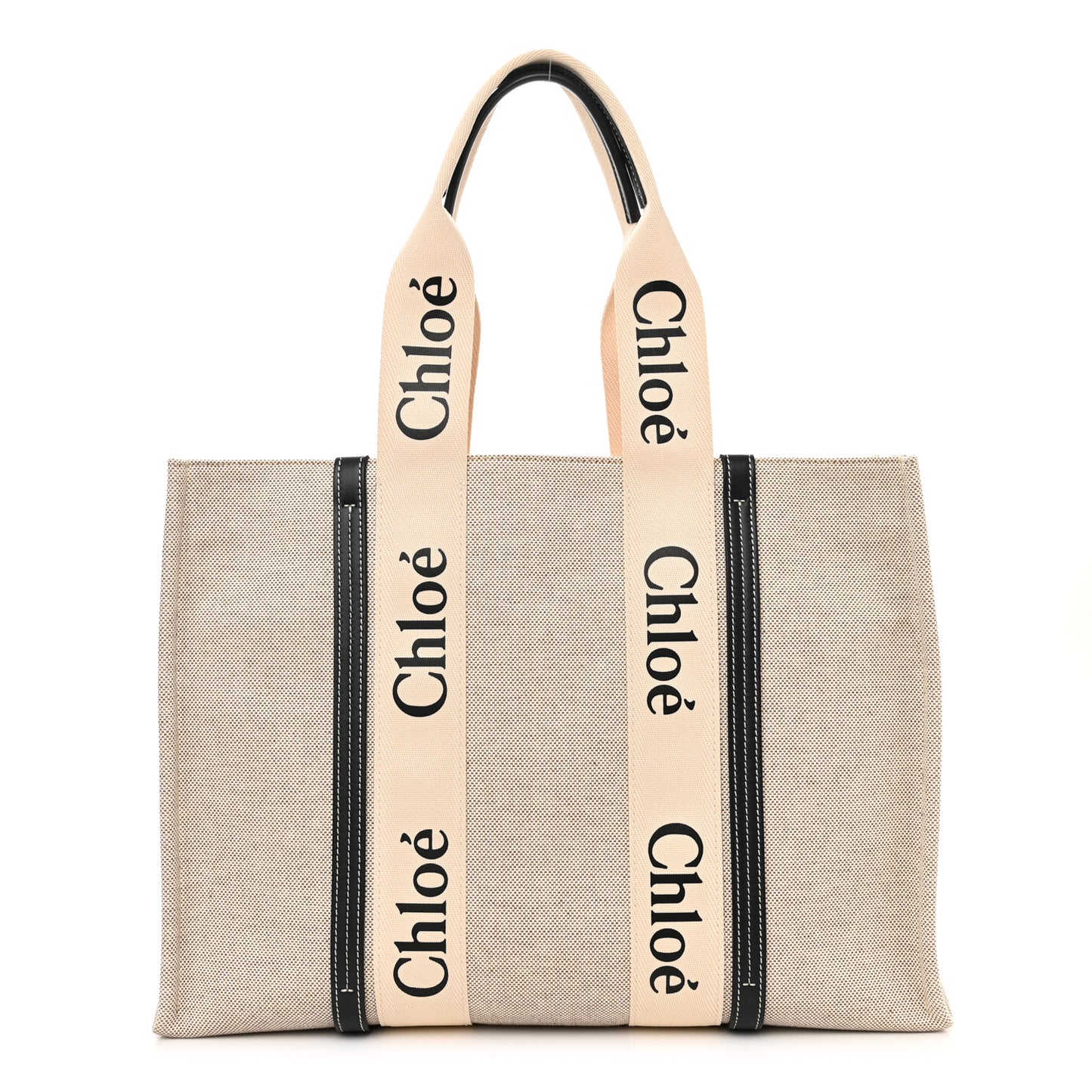 Cotton Calfskin Large Woody Ribbon Tote White Black