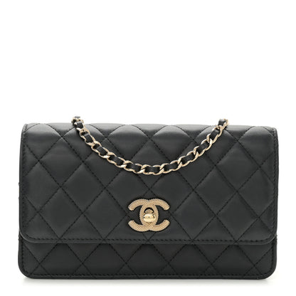 Chanel Lambskin Quilted Strass Studded CC Wallet on Chain WOC Black 1 of 12