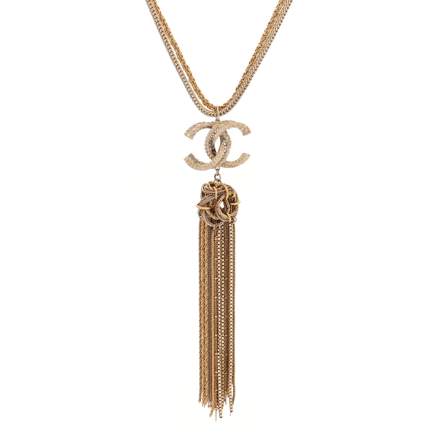 Chanel Crystal Chain Fringe CC Necklace Gold 1 of 3