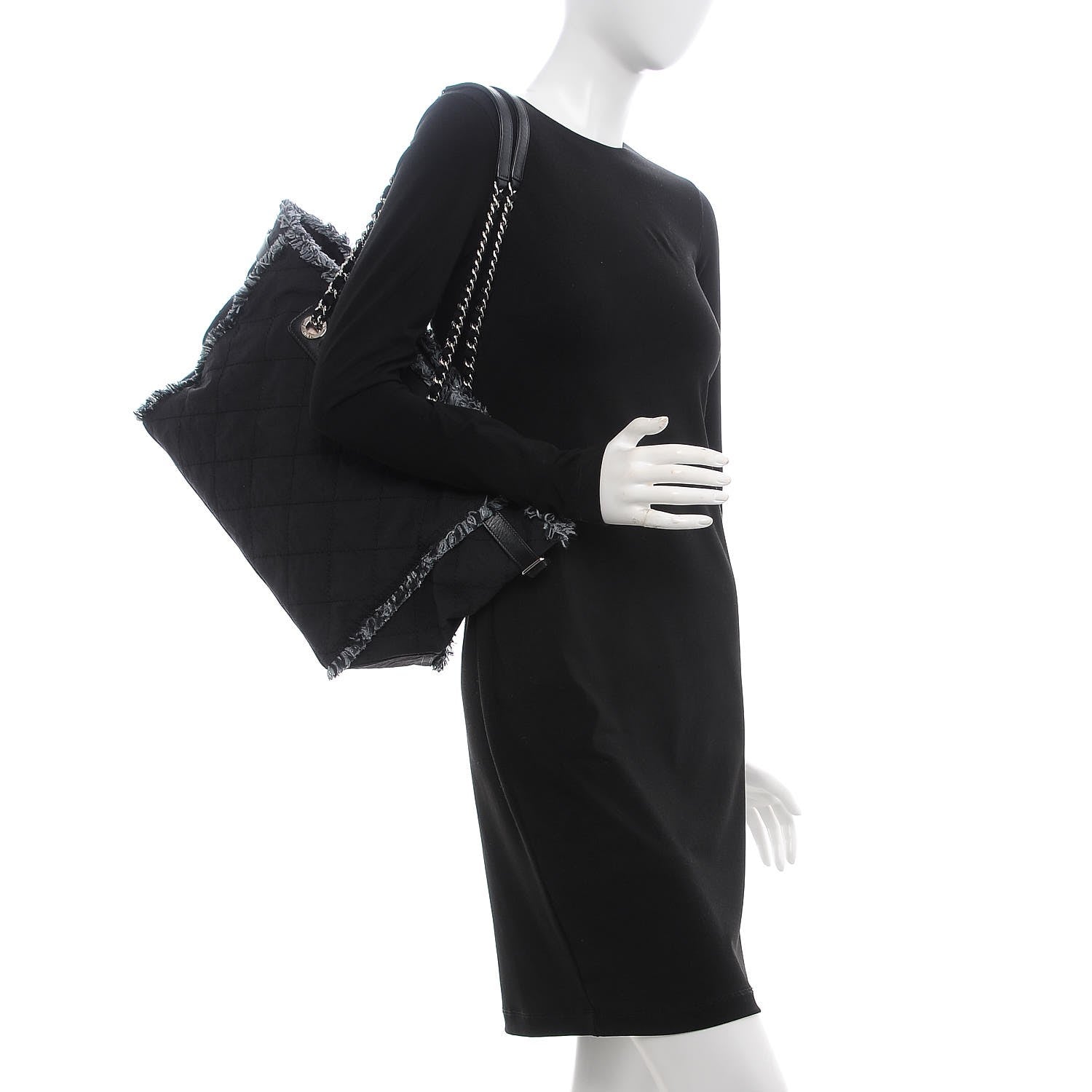 Chanel Canvas Stitched Tweed Large Tote Black 2 of 7