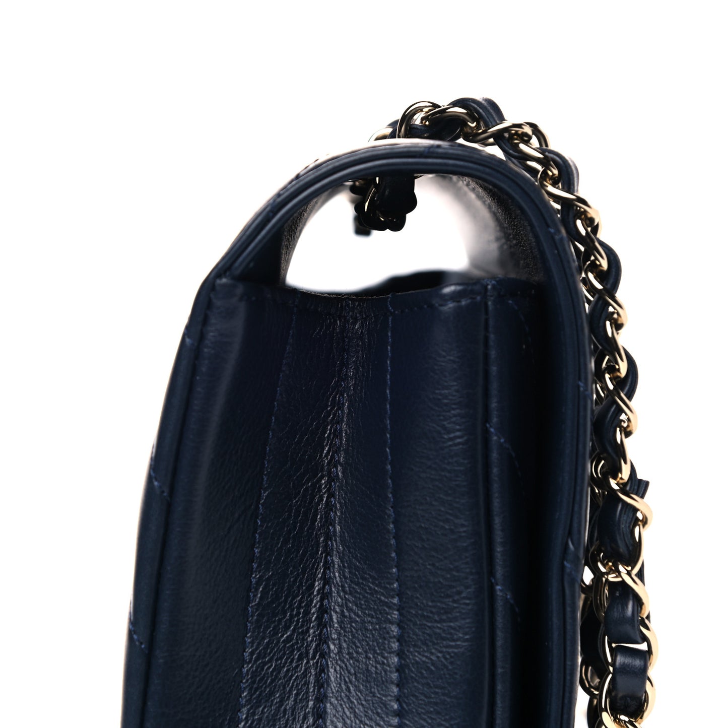 Calfskin Chevron Quilted Medium Statement Flap Navy Blue