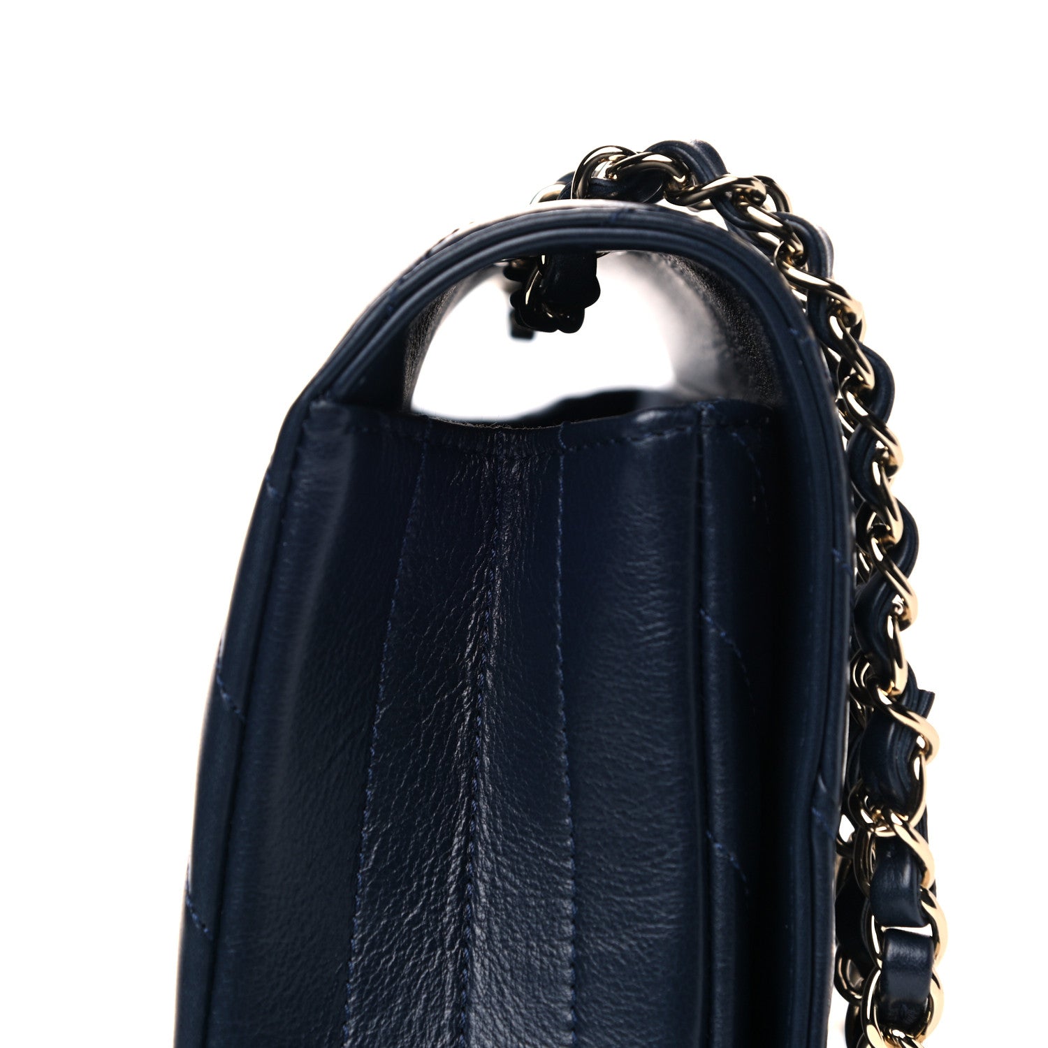 Chanel Calfskin Chevron Quilted Medium Statement Flap Navy Blue 21 of 22