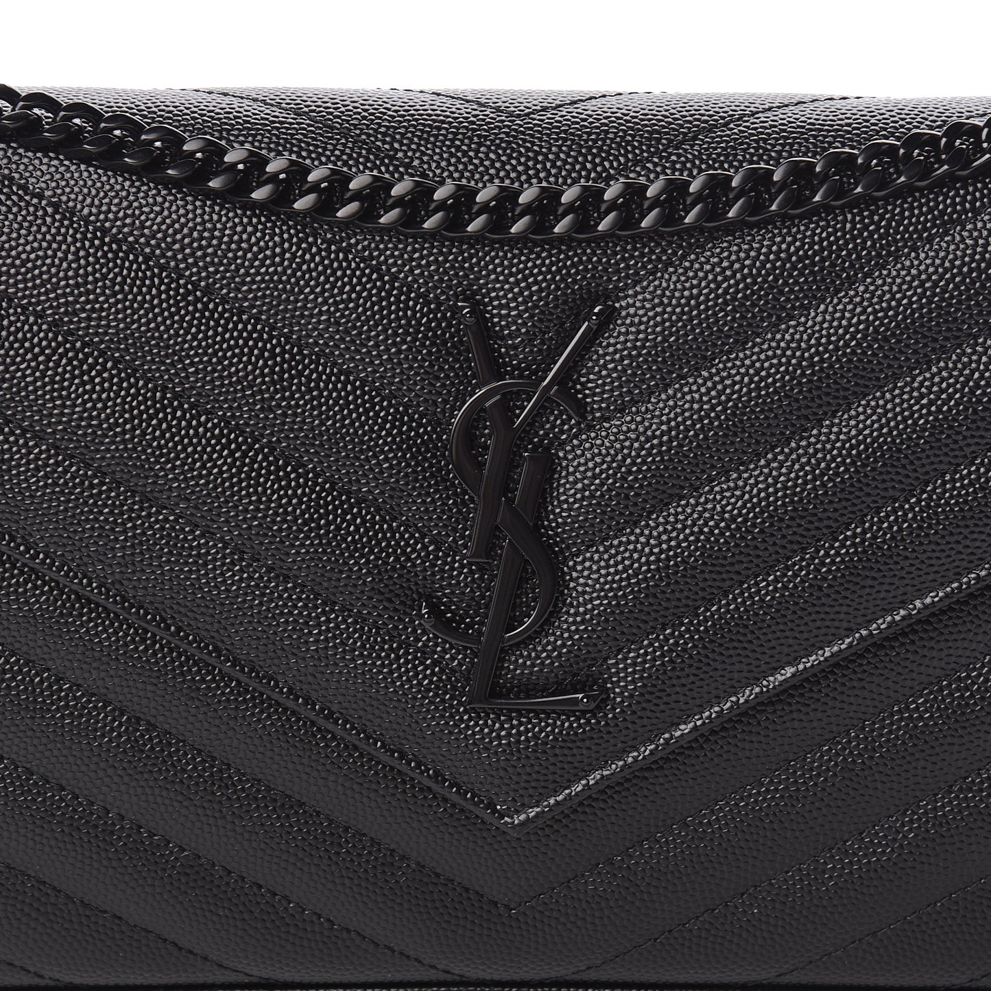 Grain De Poudre Matelasse Chevron Monogram Chain Wallet Black