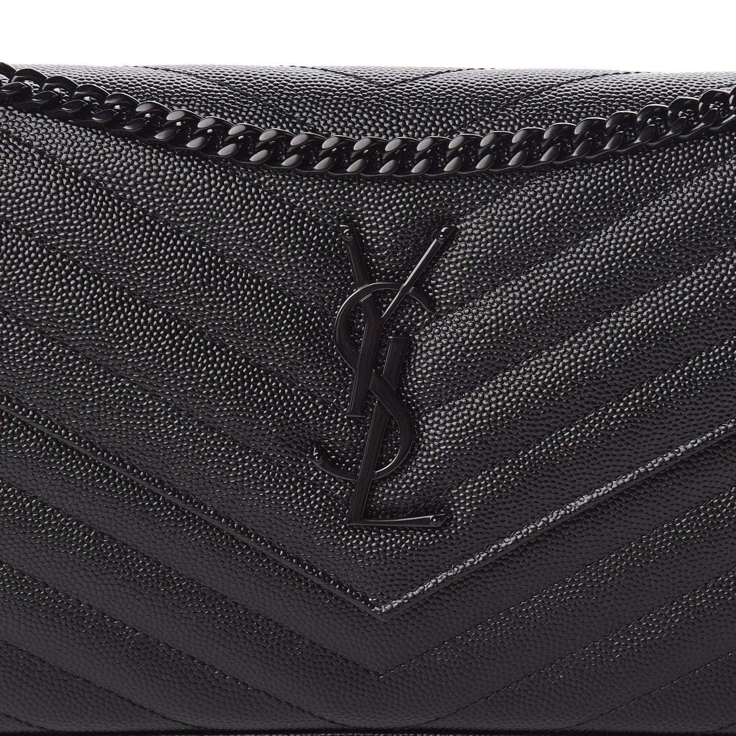 Saint Laurent Grain De Poudre Matelasse Chevron Monogram Chain Wallet Black 9 of 9