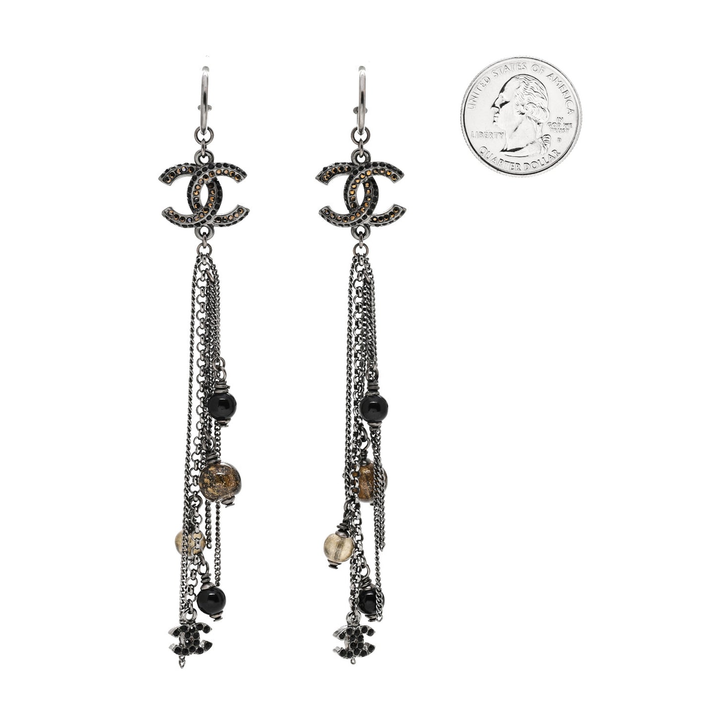 Beaded Crystal CC Drop Earrings Ruthenium Black
