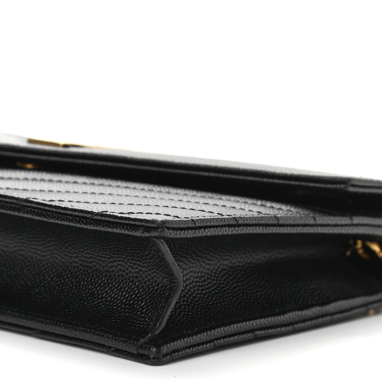 Grain De Poudre Matelasse Chevron Monogram Envelope Chain Wallet Black