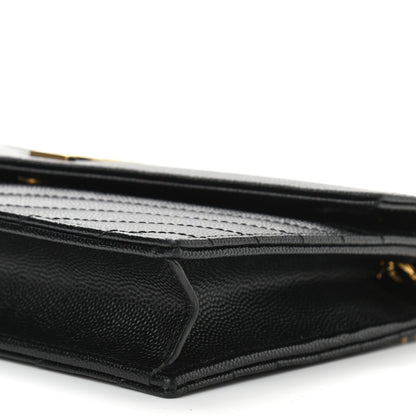 Saint Laurent Grain De Poudre Matelasse Chevron Monogram Envelope Chain Wallet Black 9 of 10