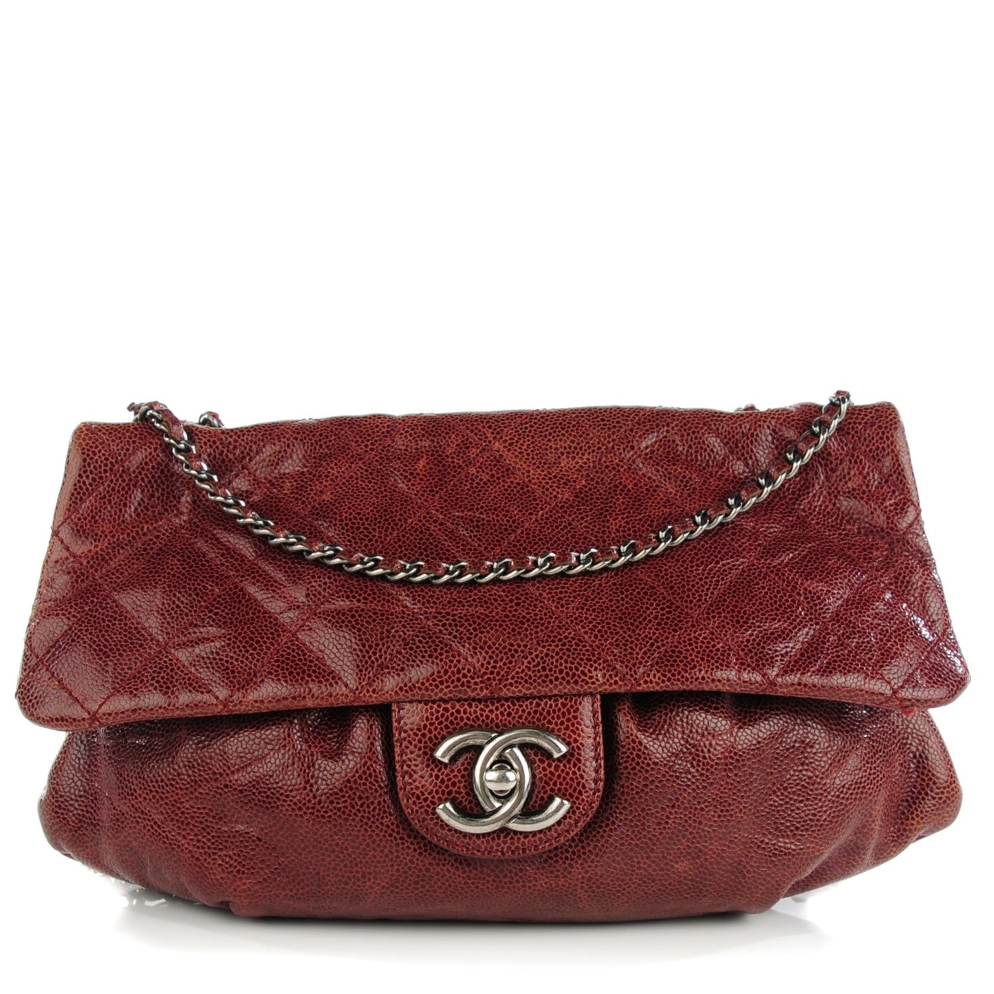 Grained Calfskin Quilted Medium Elastic Flap Bordeaux
