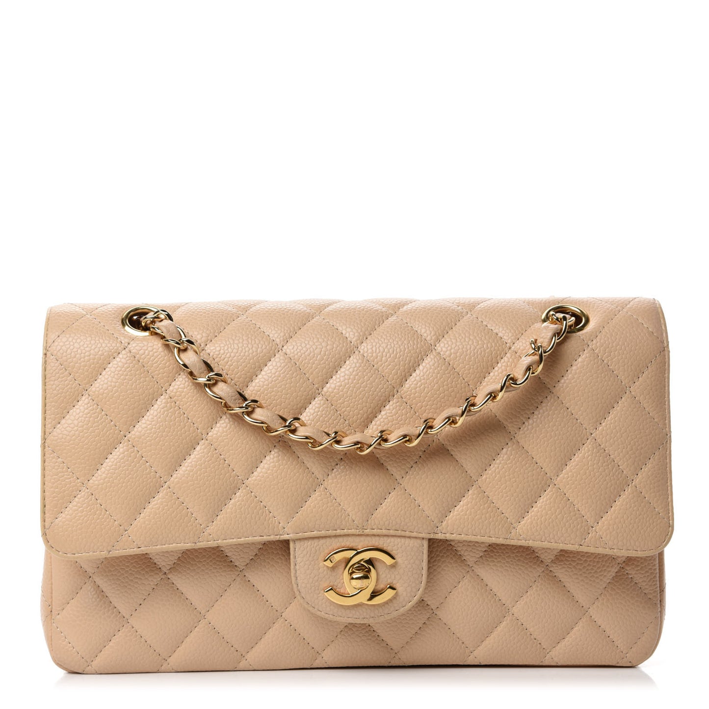 Caviar Quilted Medium Double Flap Light Beige
