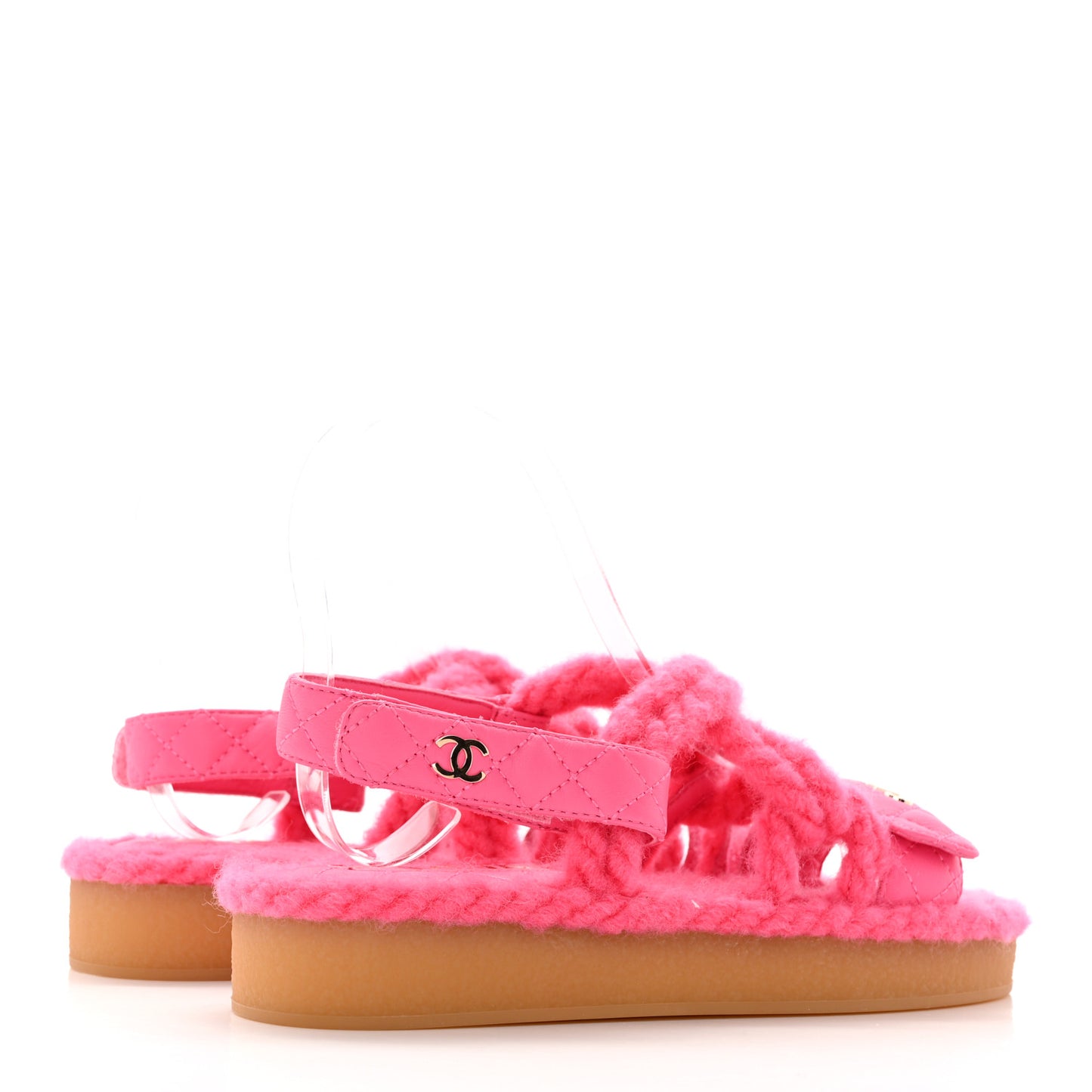 Cord Lambskin Quilted Logo Sandals 35 Pink