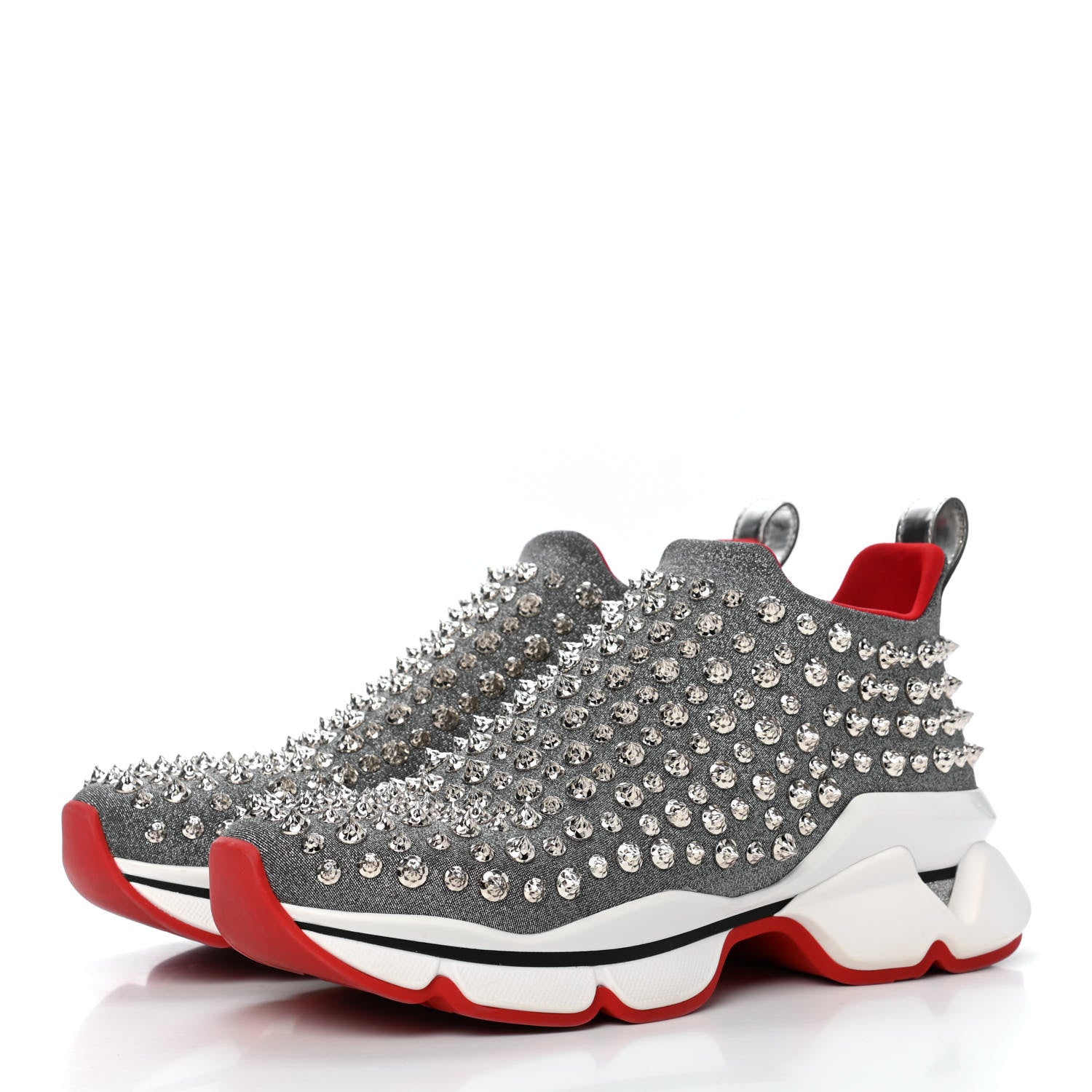 Christian Louboutin Neo Lame Spike Sock Donna Flat Sneakers 39 Silver 3 of 13
