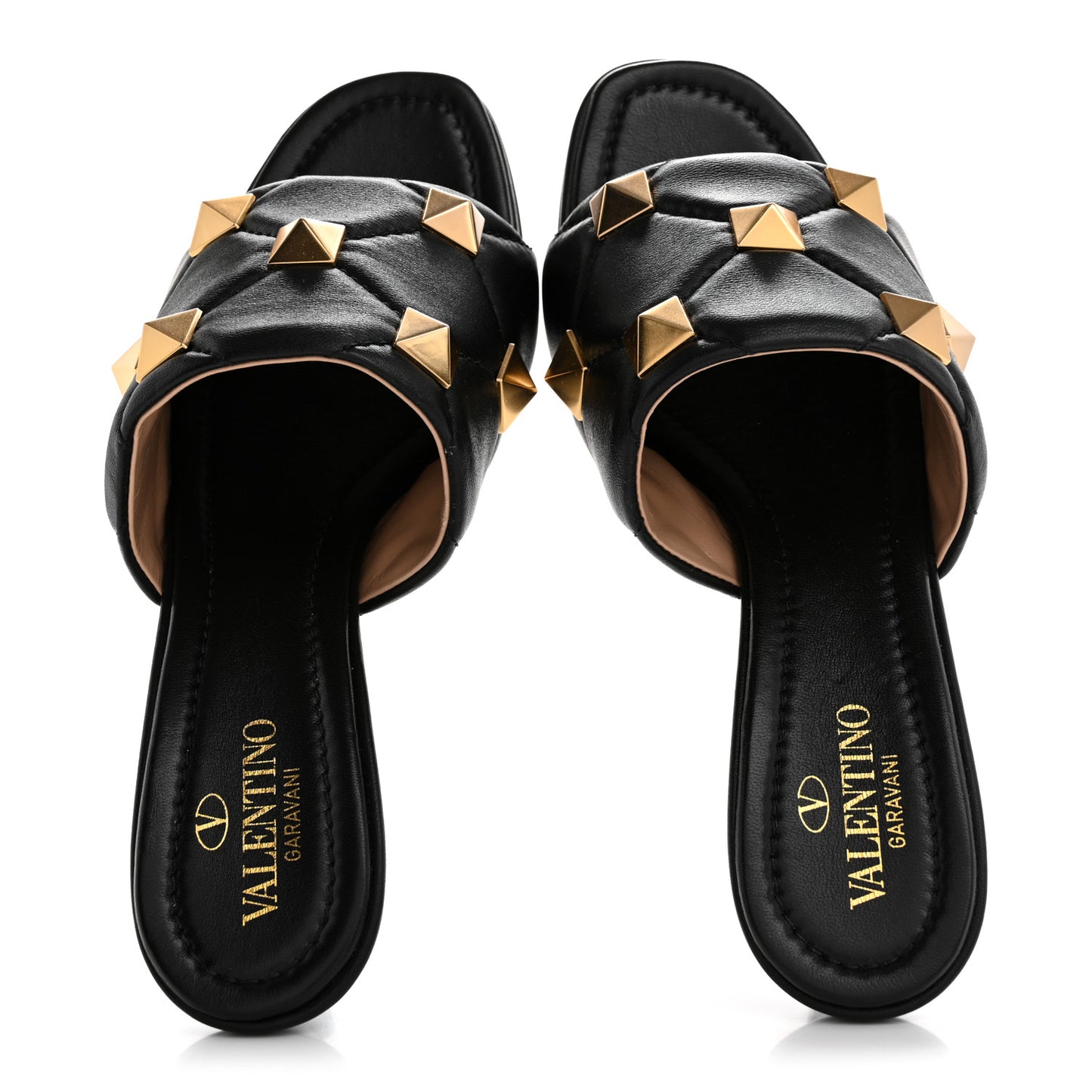 Nappa Quilted Roman Stud 65mm Slide Sandals 38 Black