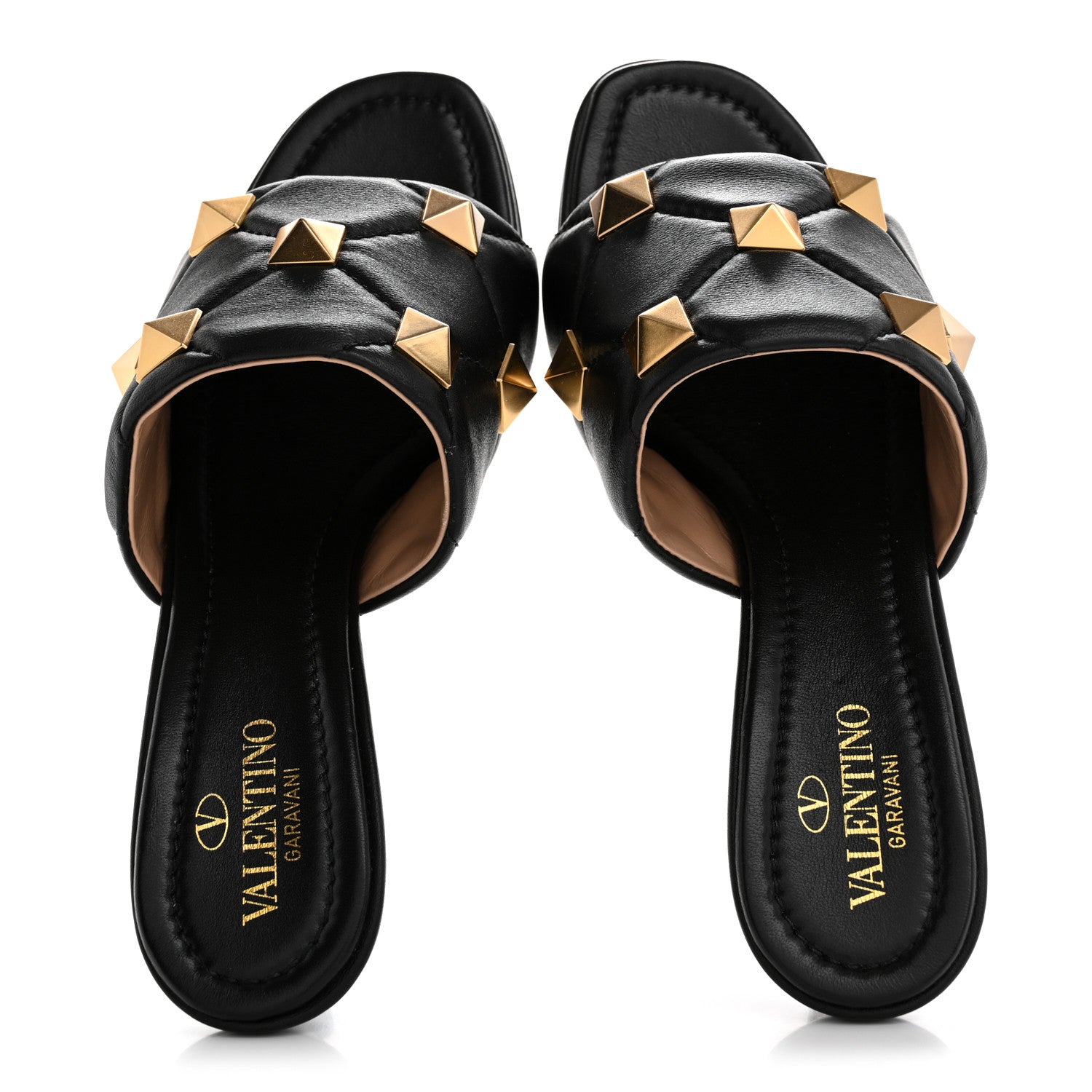 Valentino Garavani Nappa Quilted Roman Stud 65mm Slide Sandals 38 Black 2 of 9