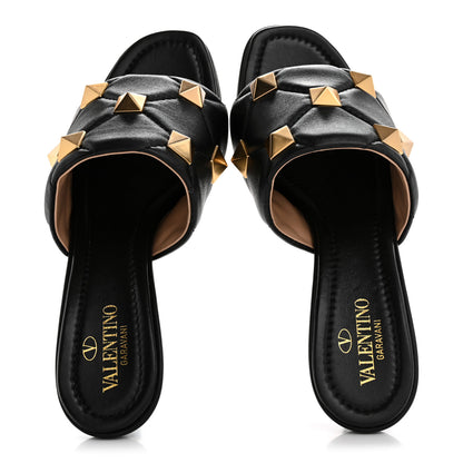 Valentino Garavani Nappa Quilted Roman Stud 65mm Slide Sandals 38 Black 2 of 9