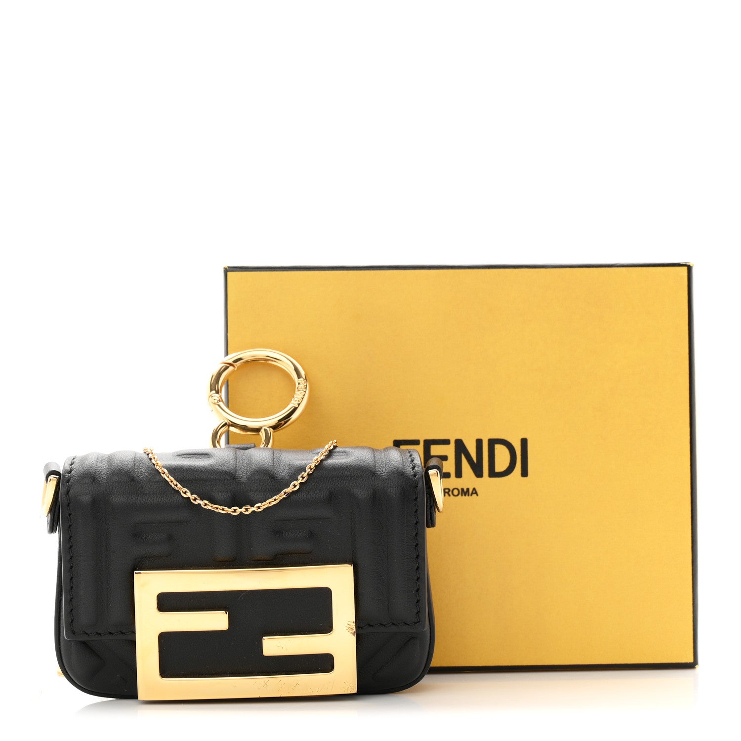 Fendi Nappa Matisse FF Embossed Nano Maxi Buckle Baguette Charm Black 10 of 10