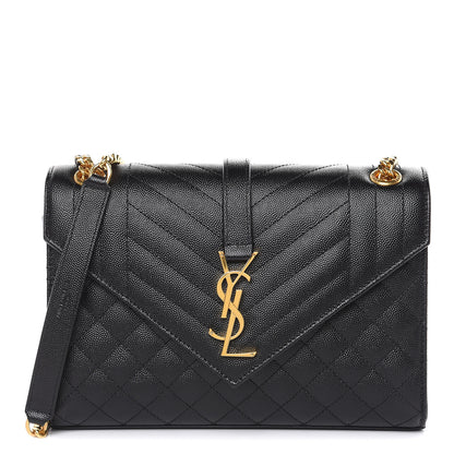 Saint Laurent Grain De Poudre Textured Mixed Matelasse Triquilt Medium Monogram Satchel Black 1 of 10