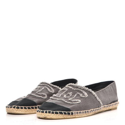 Chanel Denim Toile CC Espadrilles 38 Grey Black 2 of 9