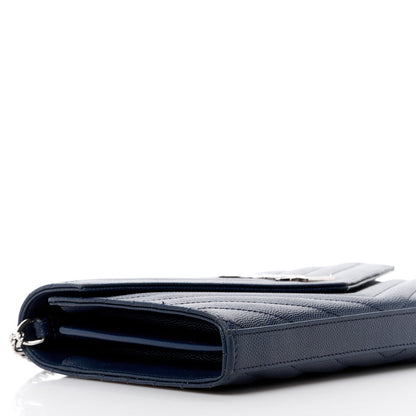 Saint Laurent Grain De Poudre Matelasse Chevron Monogram Chain Wallet Blue Sapphire 9 of 12