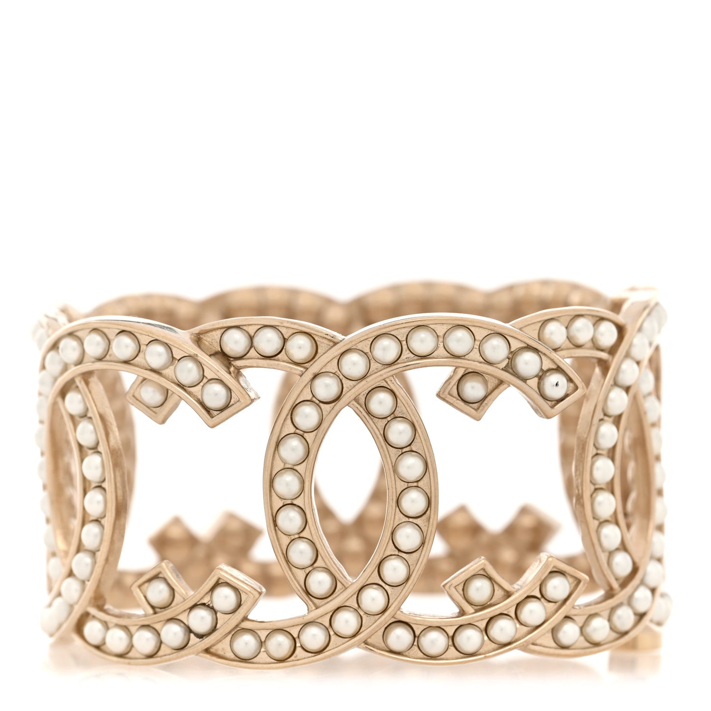 Metal Pearl CC Cuff Bracelet Gold