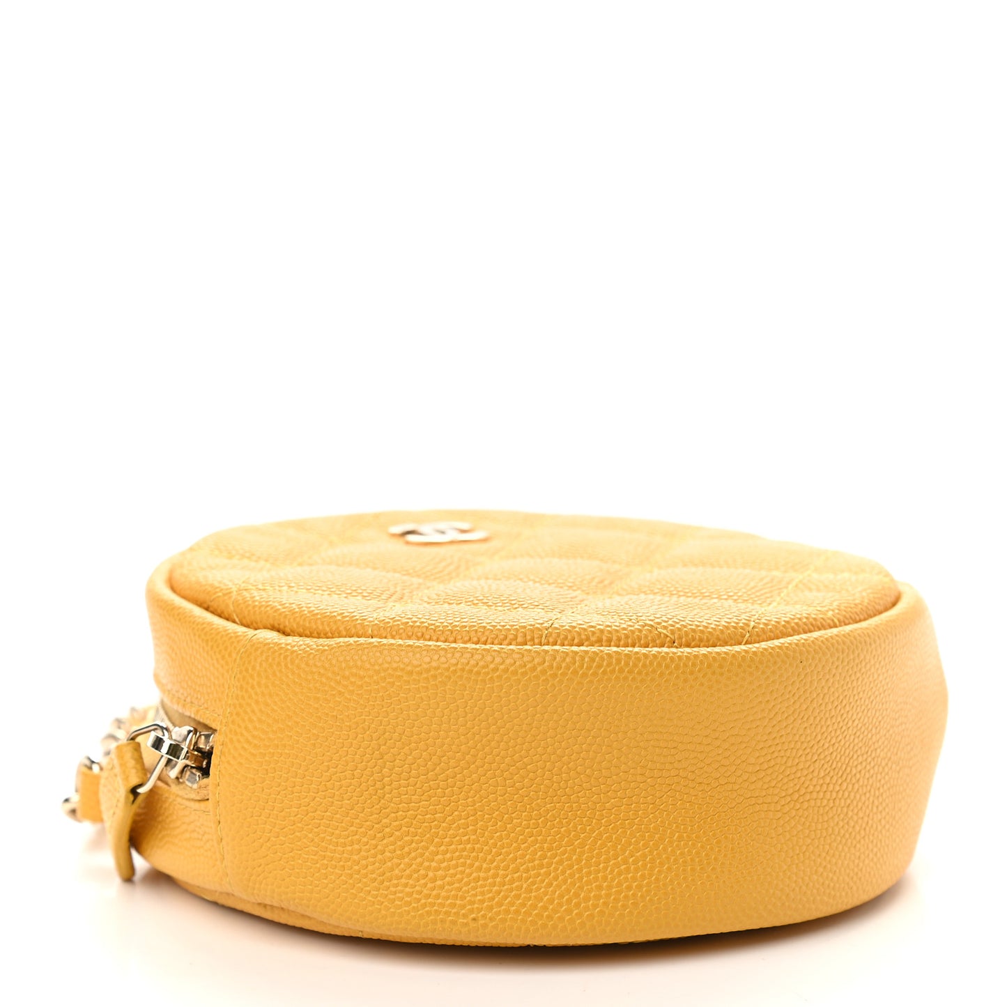Caviar Quilted Round Clutch With Chain Yellow