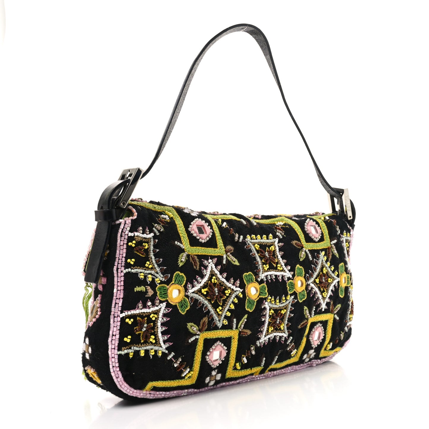 Satin Beaded Baguette Black Multicolor