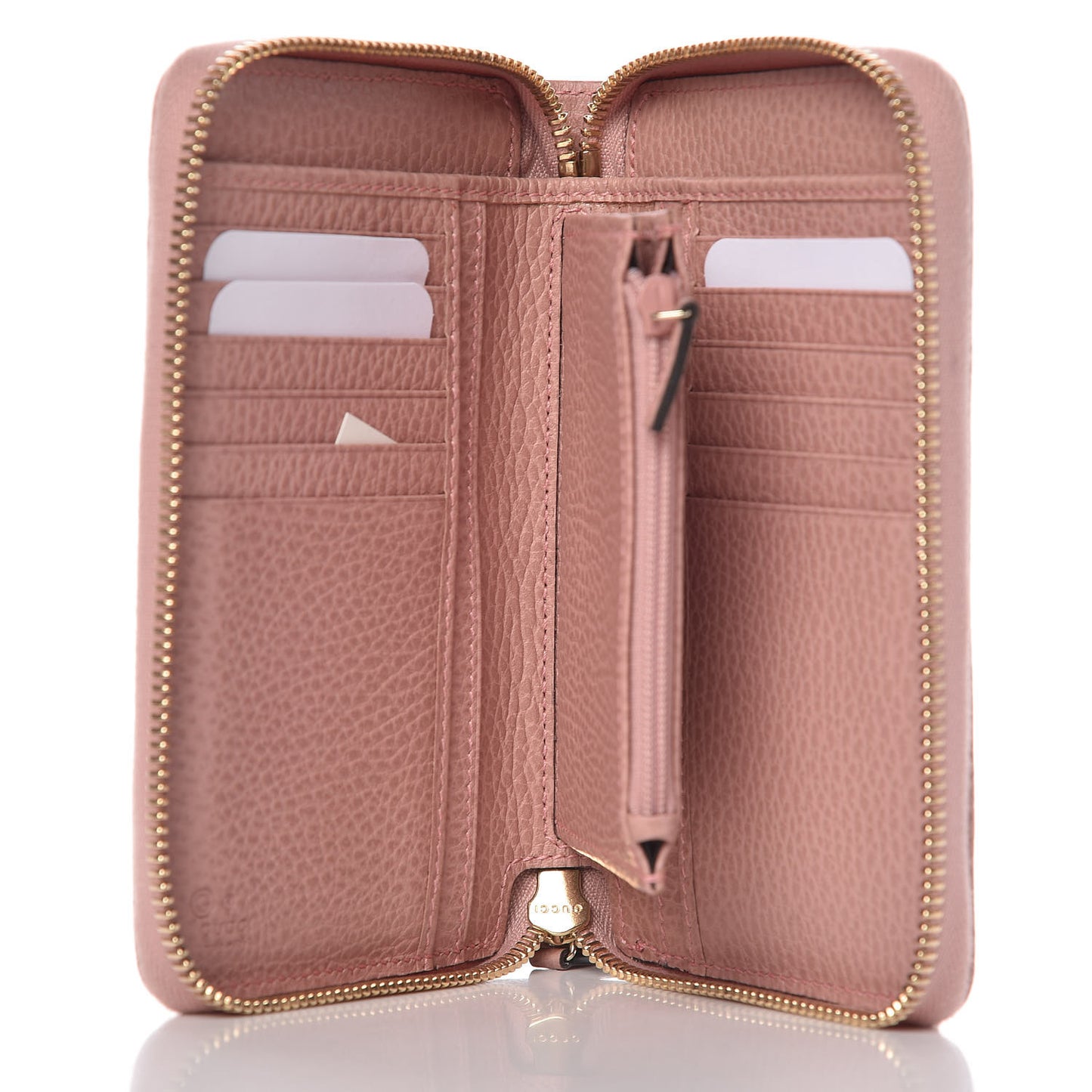 Monogram Dollar Calfskin Zip Around Compact Wallet Beige Ebony Soft Pink