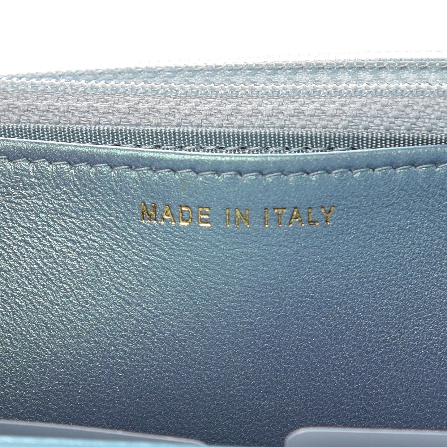 Metallic Patent Calfskin Quilted Boy Wallet on Chain WOC Light Blue