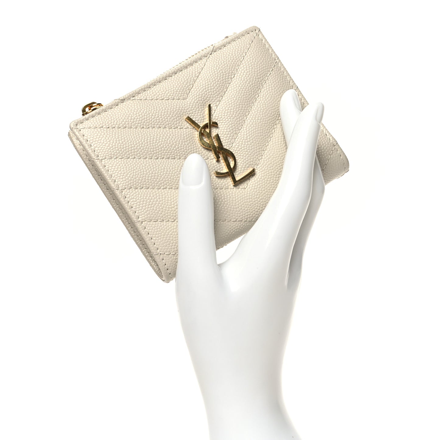 Grain De Poudre Matelasse Chevron Monogram Zipped Card Case Crema Soft