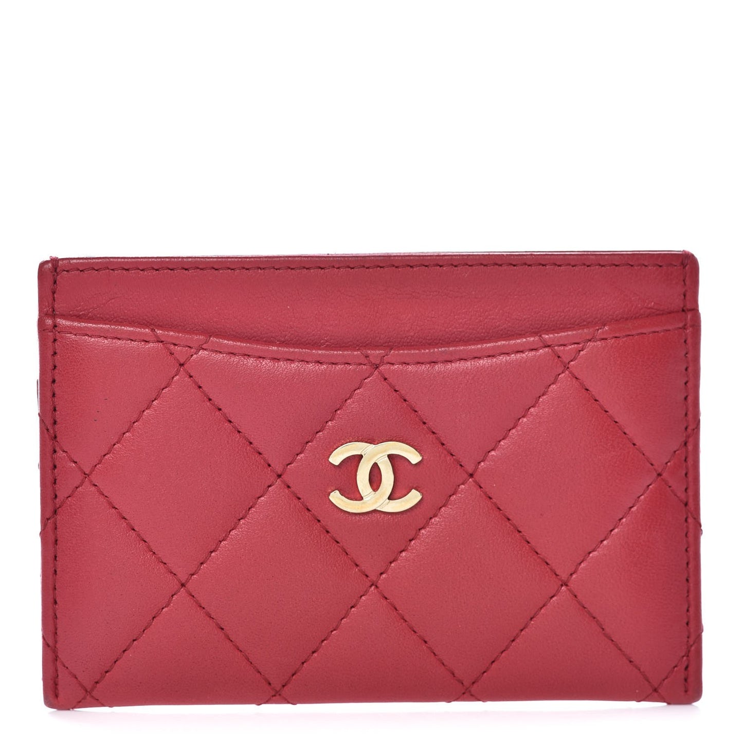 Lambskin Quilted Card Holder Dark Pink