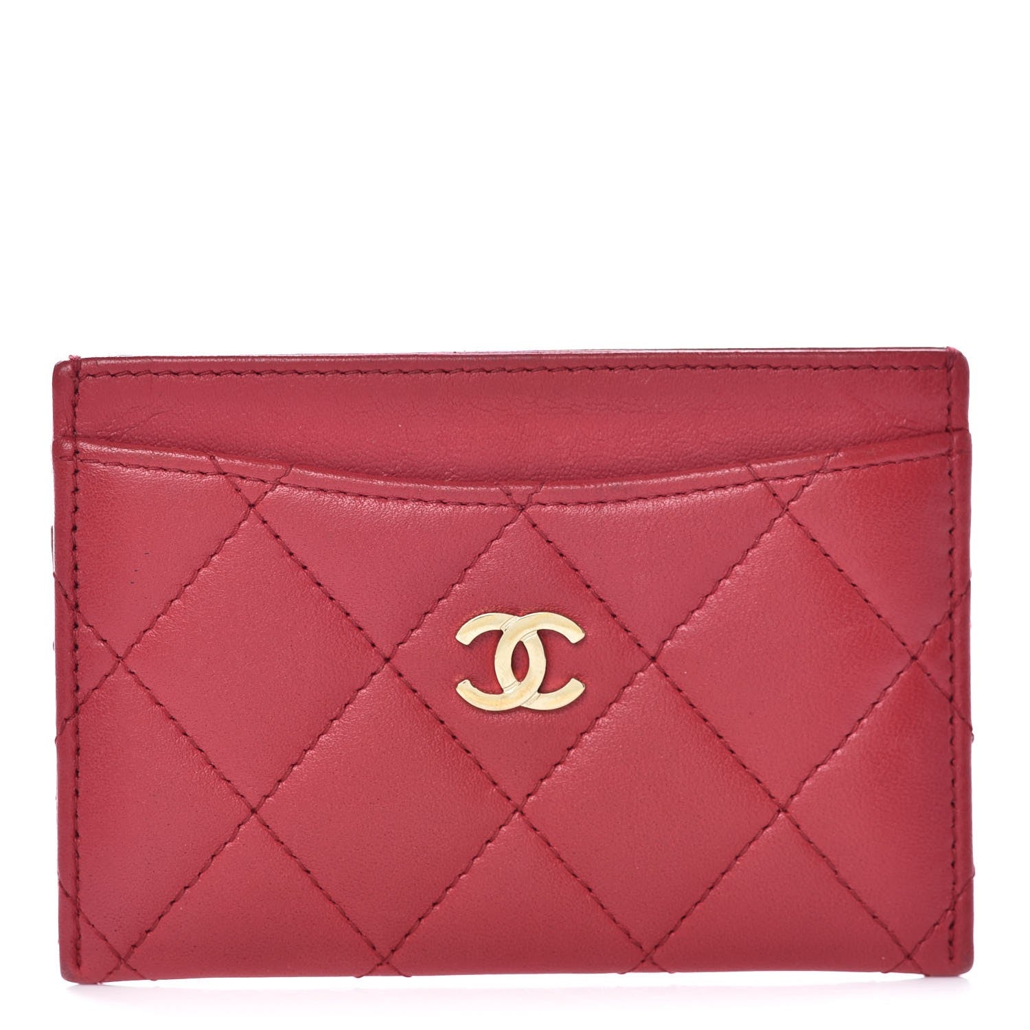Chanel Lambskin Quilted Card Holder Dark Pink 1 of 10