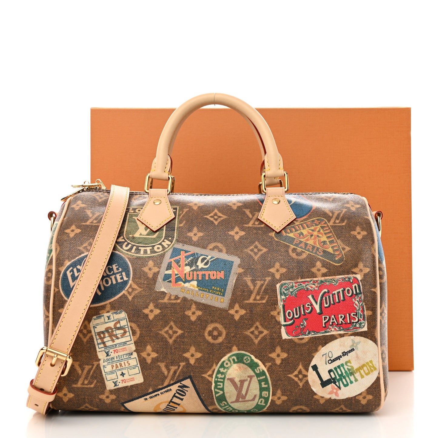 Monogram Hotel Labels Speedy Bandouliere 30