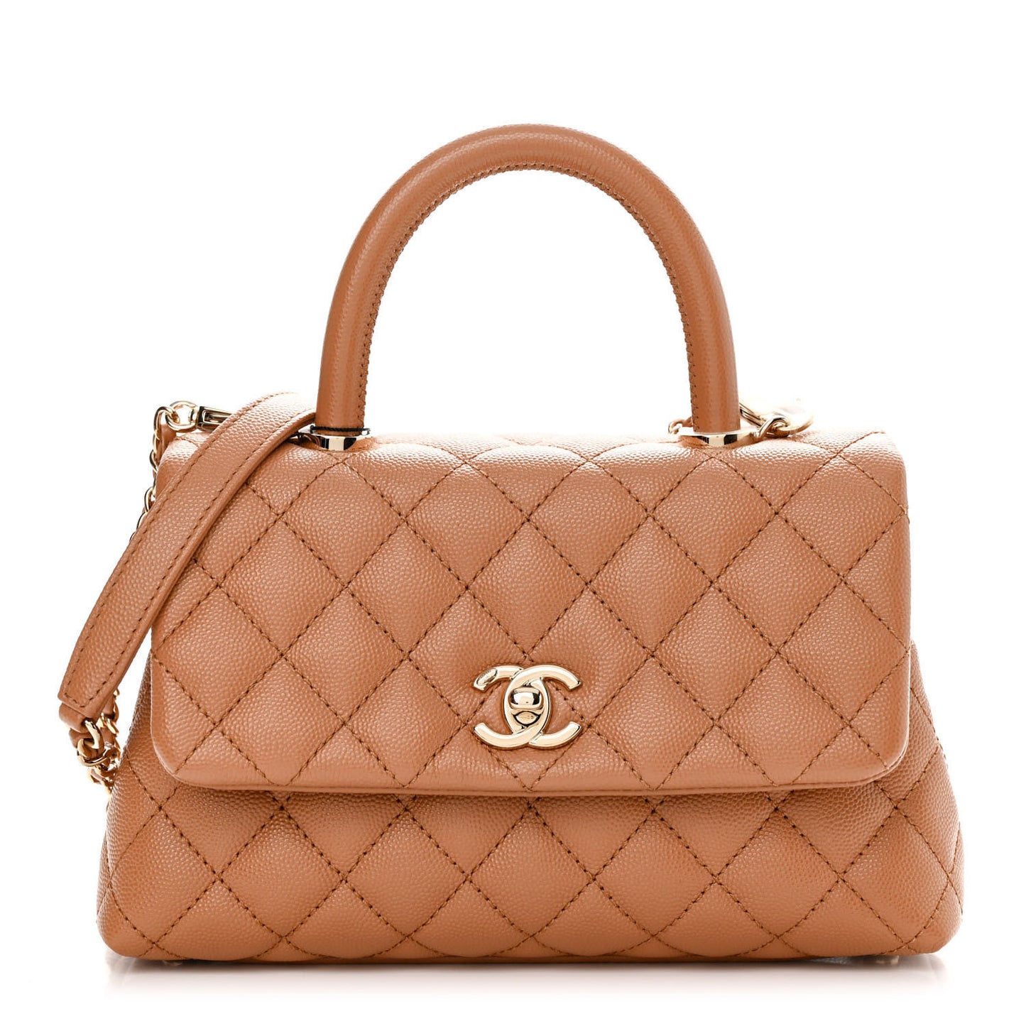 Caviar Quilted Mini Coco Handle Flap Brown