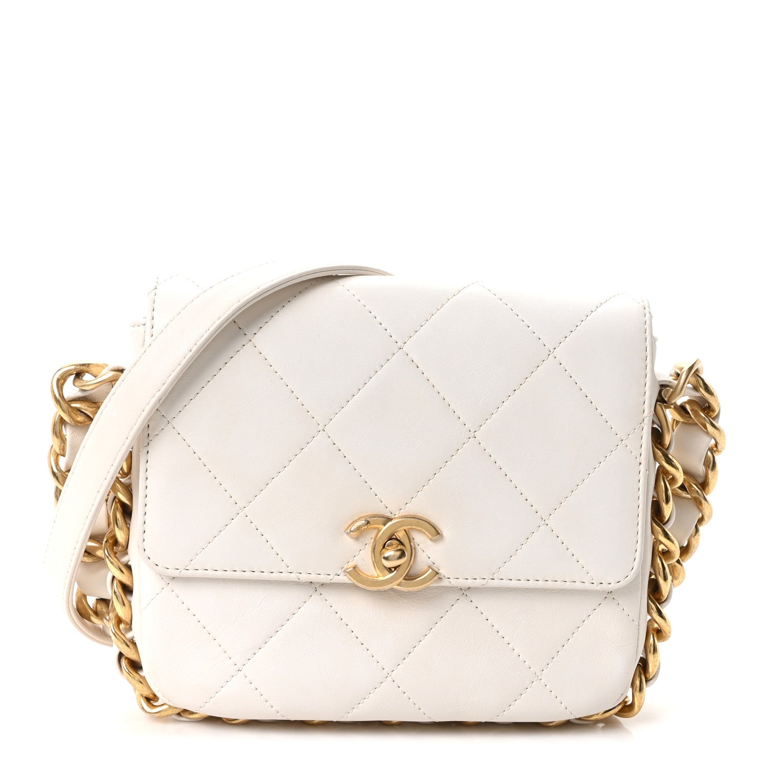 Chanel Calfskin Quilted Small Framing Chain Flap Bag White 1 of 10