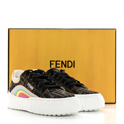 Fendi Fabric Jacquard FF Rainbow Womens Fendi Force Low-Top Sneakers 37 Tobacco Black White Multicolor 12 of 12