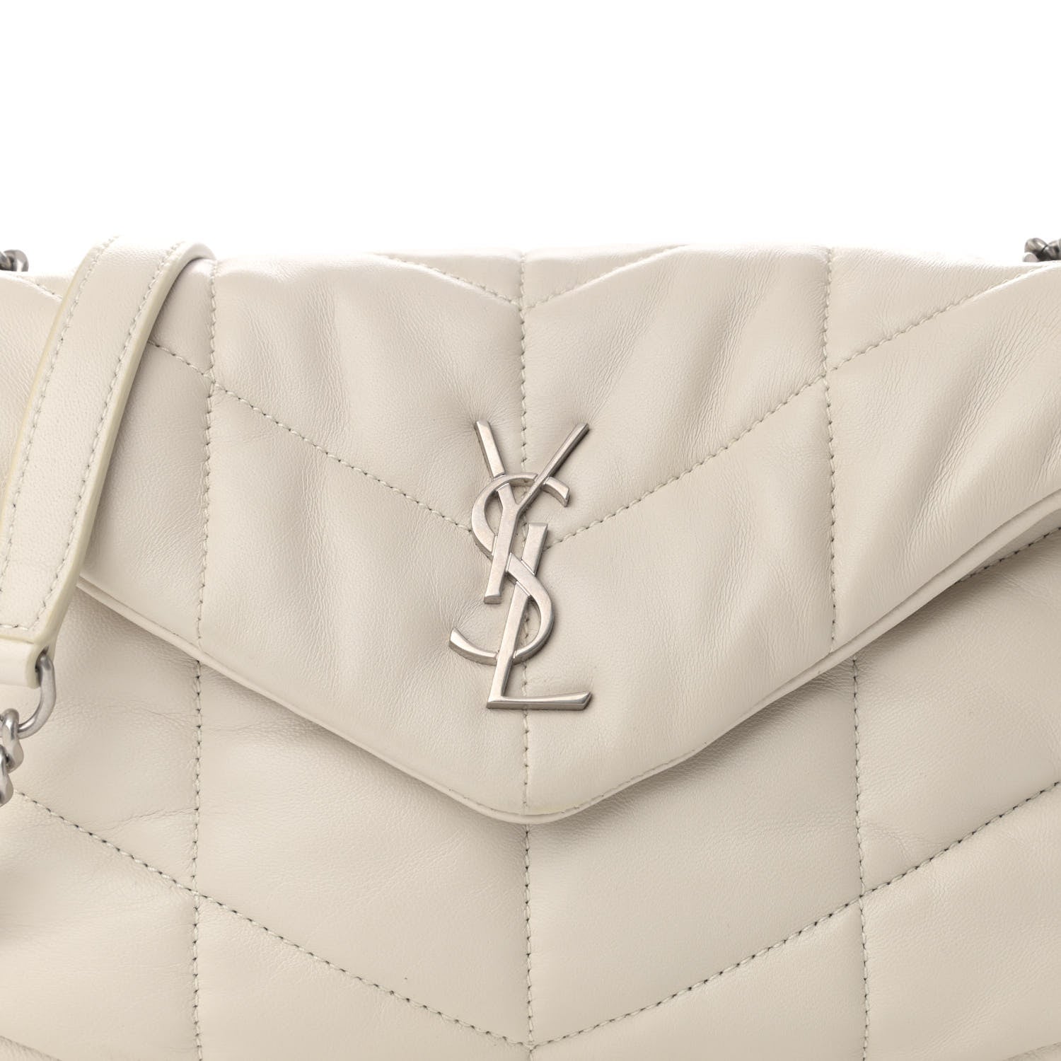 Saint Laurent Lambskin Quilted Toy Loulou Puffer Monogram Chain Satchel Crema Soft 8 of 10