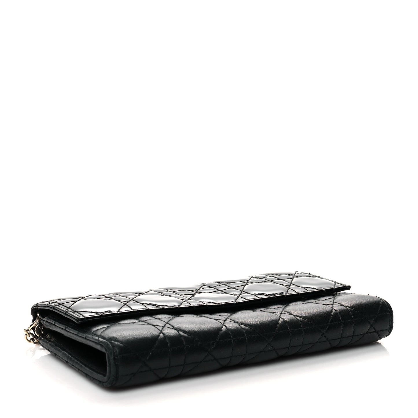 Patent Lambskin Cannage Lady Dior Rendezvous Wallet On Chain Black