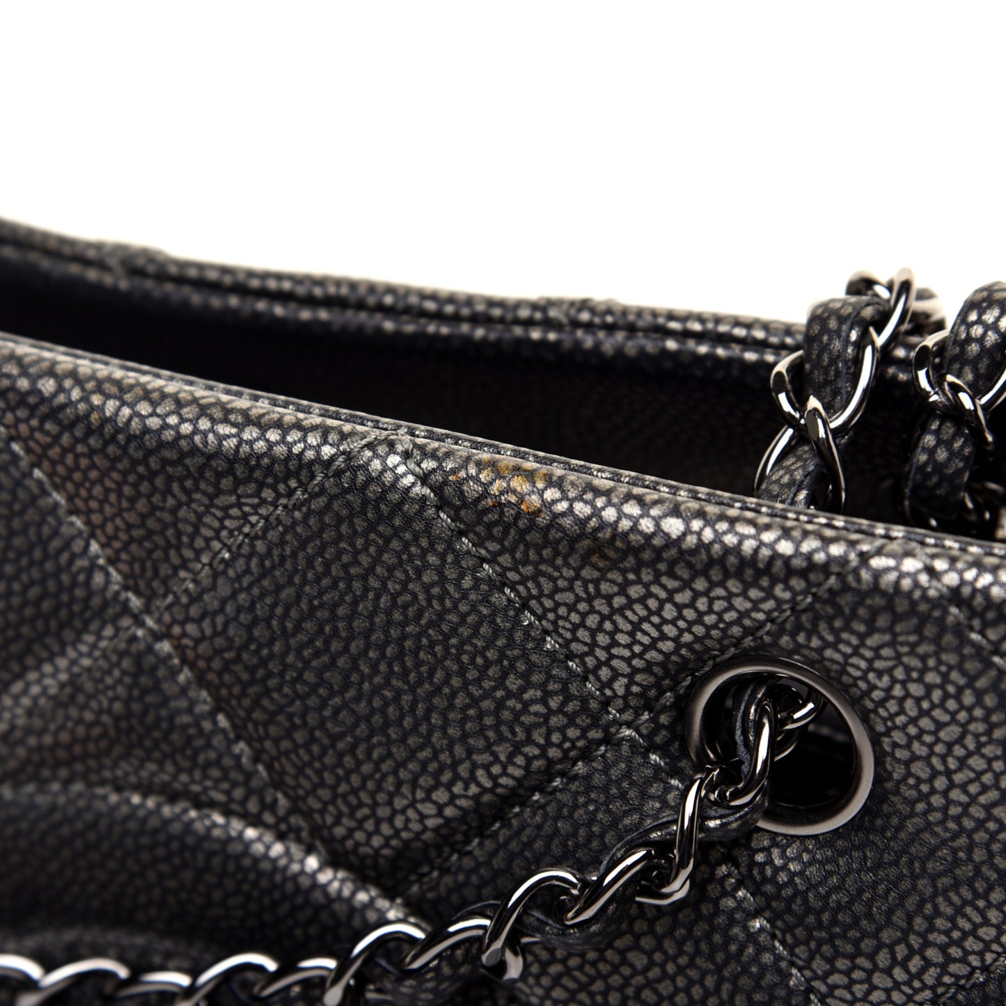 Metallic Caviar Quilted CC Tote Dark Silver