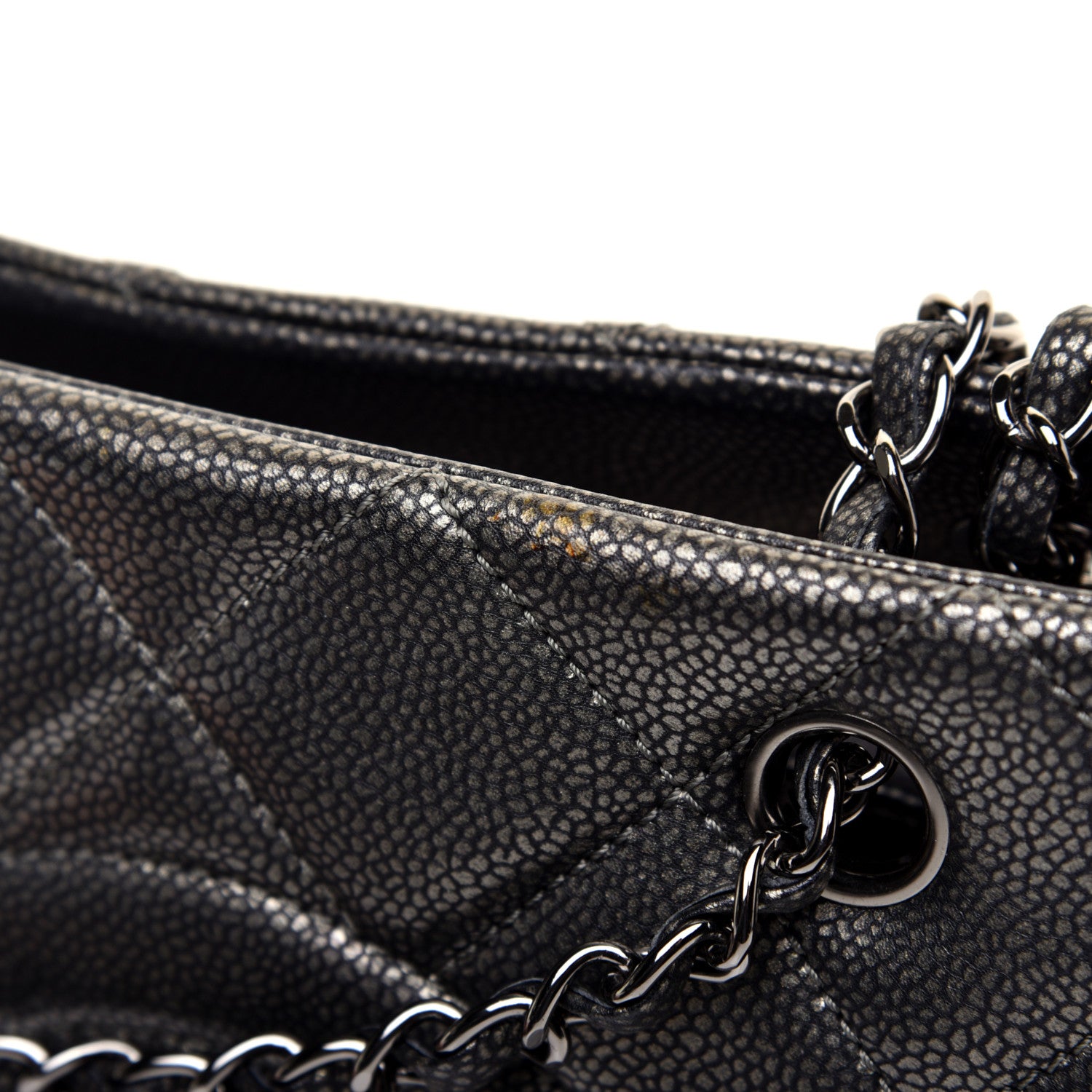 Chanel Metallic Caviar Quilted CC Tote Dark Silver 20 of 22