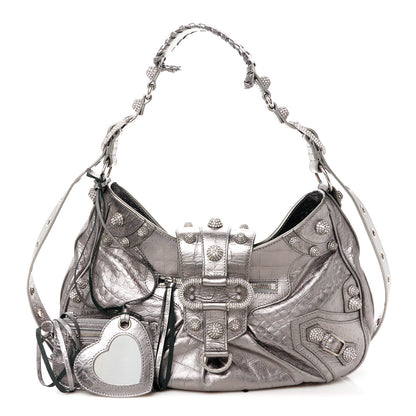 Balenciaga Metallic Agneau Arena Crystal Medium Le Cagole Shoulder Bag Silver 1 of 10