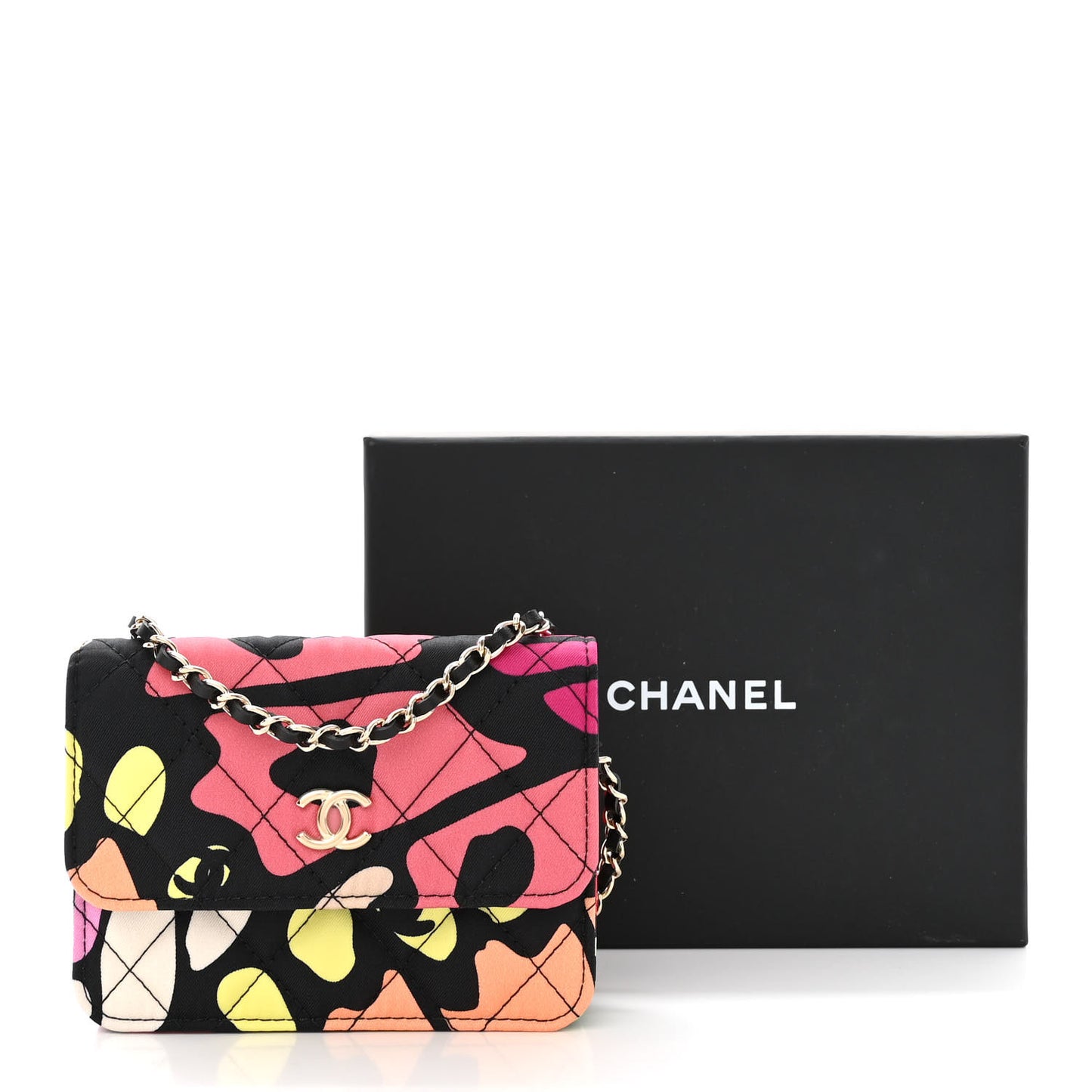 Canvas Printed CC Mini Clutch With Chain Multicolor