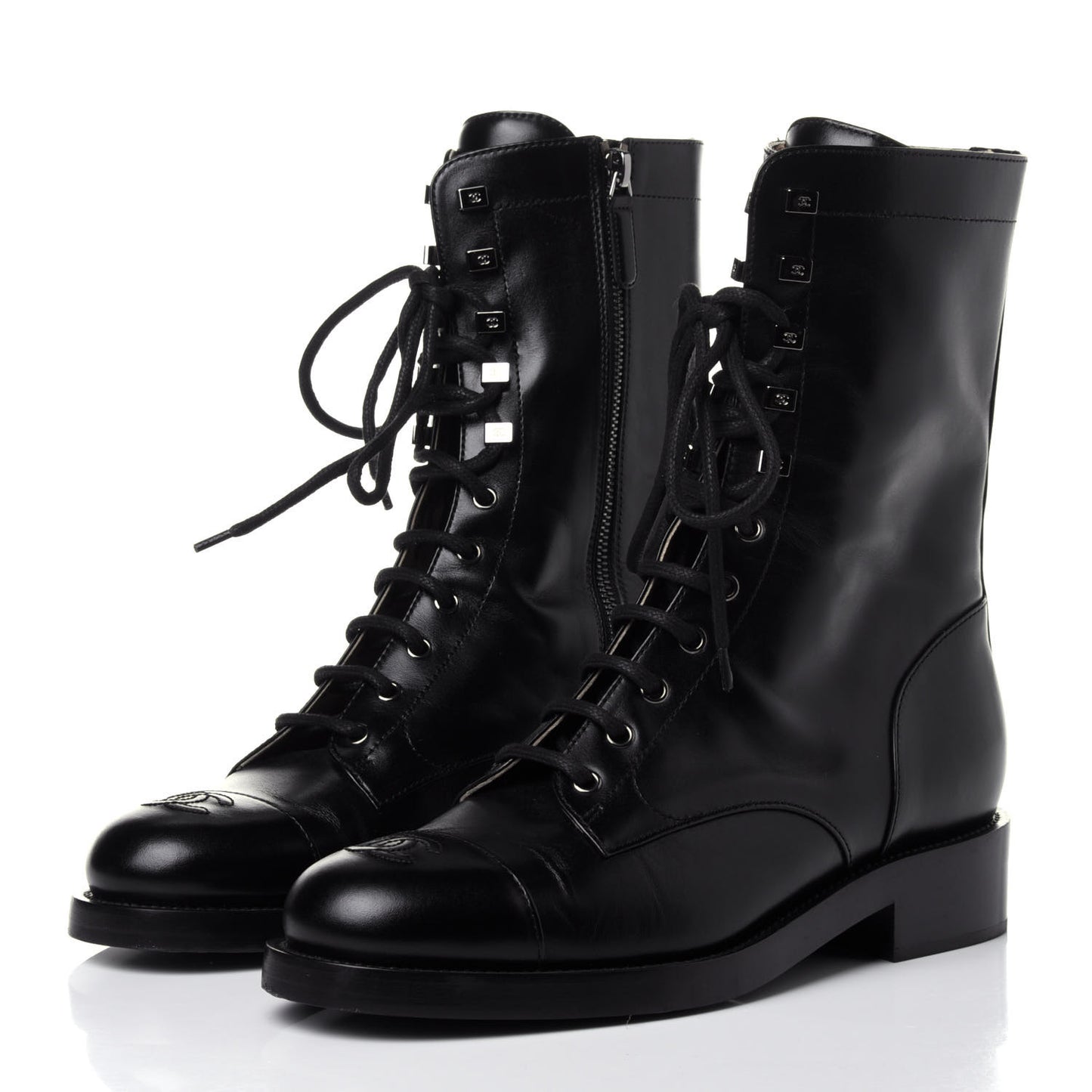 Calfskin Lace Up Combat Boots 41.5 Black
