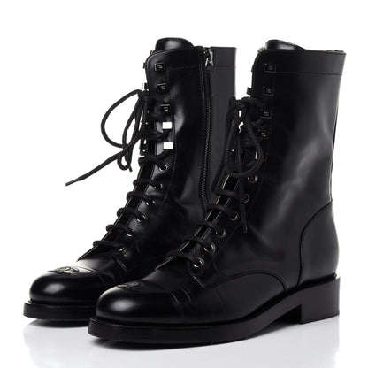 Chanel Calfskin Lace Up Combat Boots 41.5 Black 3 of 11