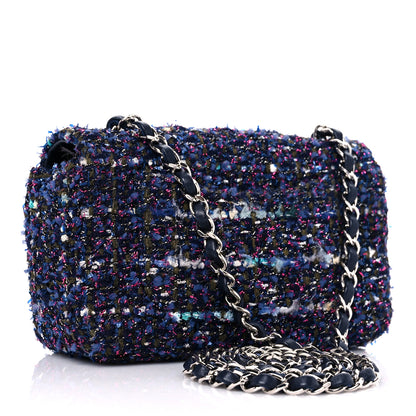 Chanel Tweed Quilted Mini Rectangular Flap Blue Purple Khaki Pink 4 of 11